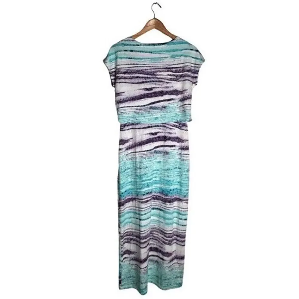 Chico’s Dress Coastal Midi Size Small Summer Colorful Blue Purple Beach - Picture 6 of 9